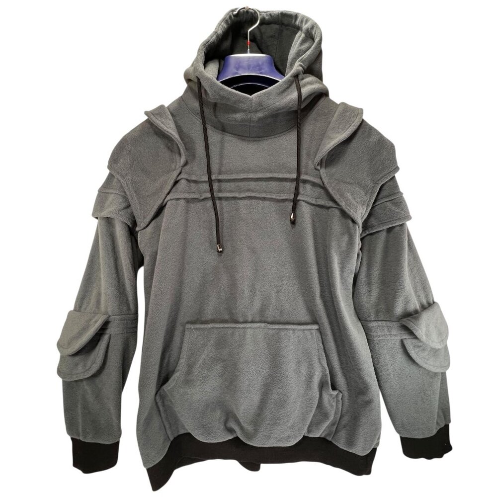 Yisilier Hooded Pullover Sweatshirt Gray Unique Layered Sleeves Pocket L Mens - Picture 2 of 13